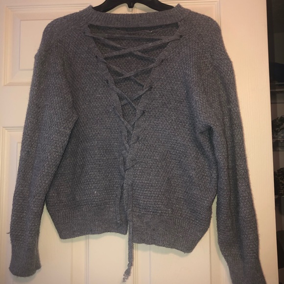 Lace-Up Back Cozy Sweater - Picture 2 of 3